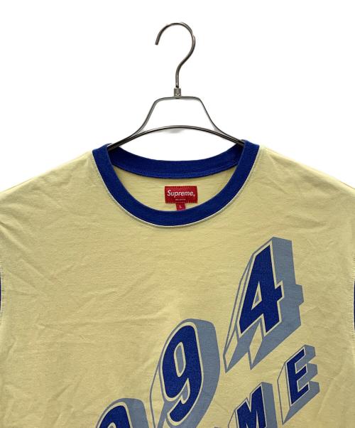 SUPREME（シュプリーム）Supreme (シュプリーム) Tシャツ 20SS Bevel Text Ringer Tee（ベベル テキスト リンガー ティー） ブルー×クリーム サイズ:Lの古着・服飾アイテム