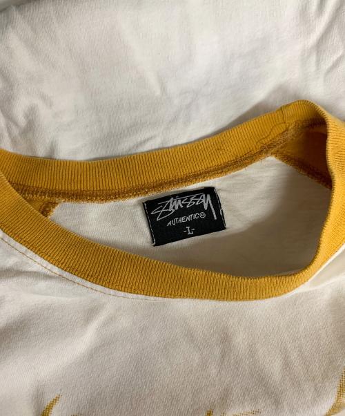 stussy（ステューシー）stussy (ステューシー) ラグランTシャツ KIDS PHOTO TEE（キッズ フォト ティー） マスタード×ホワイト サイズ:Lの古着・服飾アイテム