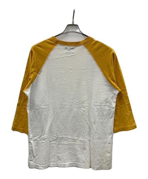 stussy（ステューシー）stussy (ステューシー) ラグランTシャツ KIDS PHOTO TEE（キッズ フォト ティー） マスタード×ホワイト サイズ:Lの古着・服飾アイテム