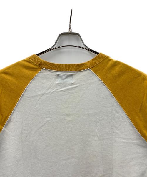 stussy（ステューシー）stussy (ステューシー) ラグランTシャツ KIDS PHOTO TEE（キッズ フォト ティー） マスタード×ホワイト サイズ:Lの古着・服飾アイテム