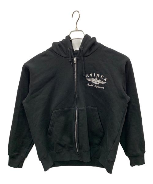 AVIREX（アヴィレックス）AVIREX (アヴィレックス) ジップパーカー VARSITY LOGO SWEAT ZIP UP PARKA（バーシティ ロゴ スウェット ジップ アップ パーカー） ブラック サイズ:実寸サイズにてご家訓ください。の古着・服飾アイテム