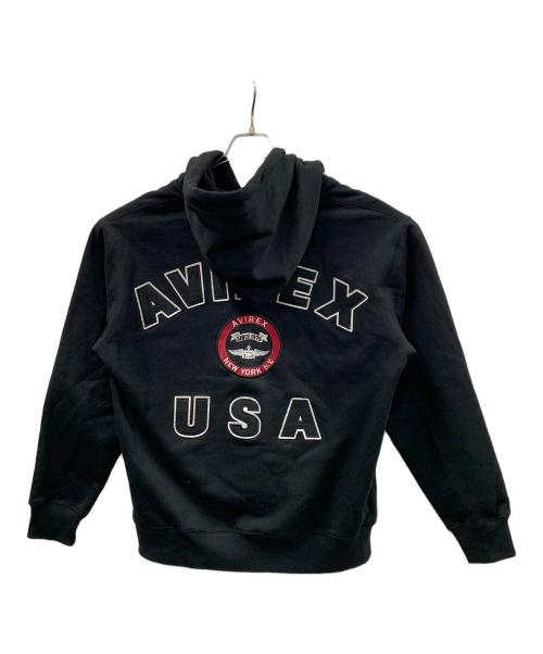 AVIREX（アヴィレックス）AVIREX (アヴィレックス) ジップパーカー VARSITY LOGO SWEAT ZIP UP PARKA（バーシティ ロゴ スウェット ジップ アップ パーカー） ブラック サイズ:実寸サイズにてご家訓ください。の古着・服飾アイテム