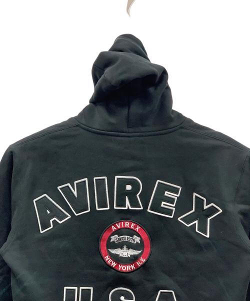 AVIREX（アヴィレックス）AVIREX (アヴィレックス) ジップパーカー VARSITY LOGO SWEAT ZIP UP PARKA（バーシティ ロゴ スウェット ジップ アップ パーカー） ブラック サイズ:実寸サイズにてご家訓ください。の古着・服飾アイテム