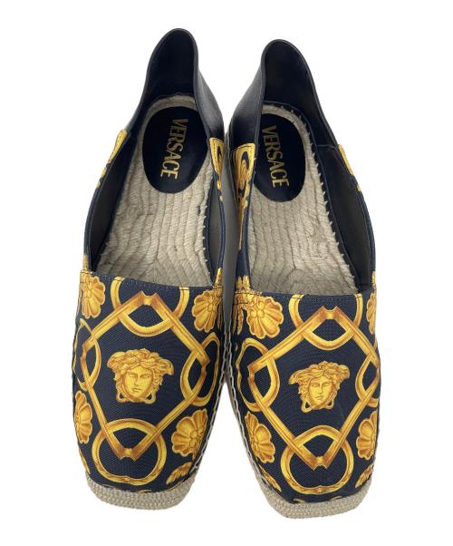 VERSACE（ヴェルサーチ）VERSACE (ヴェルサーチ) スリッポン エスパドリーユ ブラック×イエロー サイズ:40の古着・服飾アイテム
