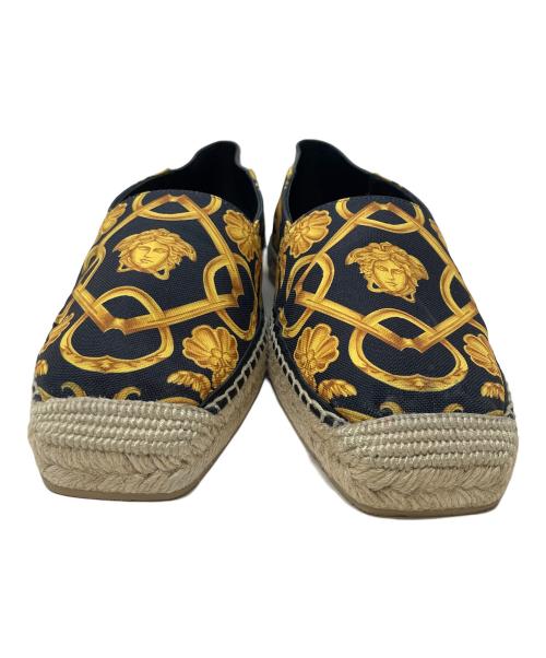 VERSACE（ヴェルサーチ）VERSACE (ヴェルサーチ) スリッポン エスパドリーユ ブラック×イエロー サイズ:40の古着・服飾アイテム