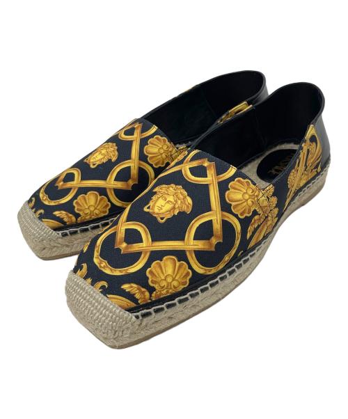 VERSACE（ヴェルサーチ）VERSACE (ヴェルサーチ) スリッポン エスパドリーユ ブラック×イエロー サイズ:40の古着・服飾アイテム