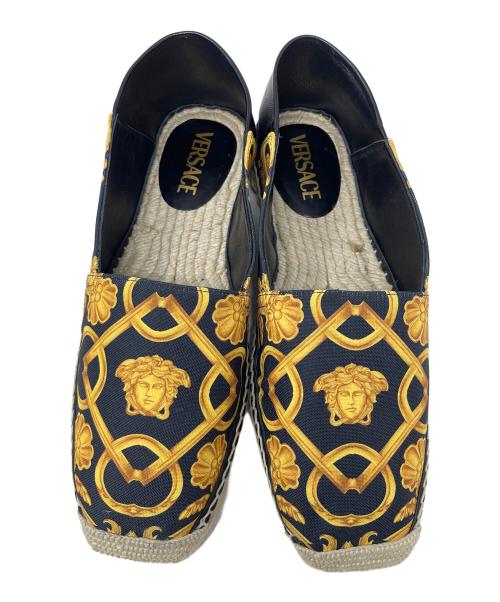 VERSACE（ヴェルサーチ）VERSACE (ヴェルサーチ) スリッポン エスパドリーユ ブラック×イエロー サイズ:40の古着・服飾アイテム
