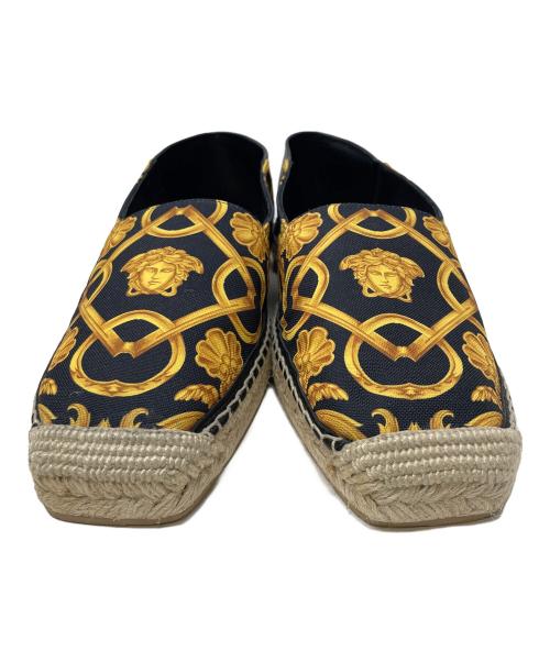 VERSACE（ヴェルサーチ）VERSACE (ヴェルサーチ) スリッポン エスパドリーユ ブラック×イエロー サイズ:40の古着・服飾アイテム