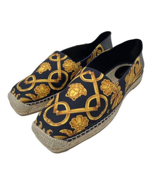 VERSACE（ヴェルサーチ）VERSACE (ヴェルサーチ) スリッポン エスパドリーユ ブラック×イエロー サイズ:41の古着・服飾アイテム