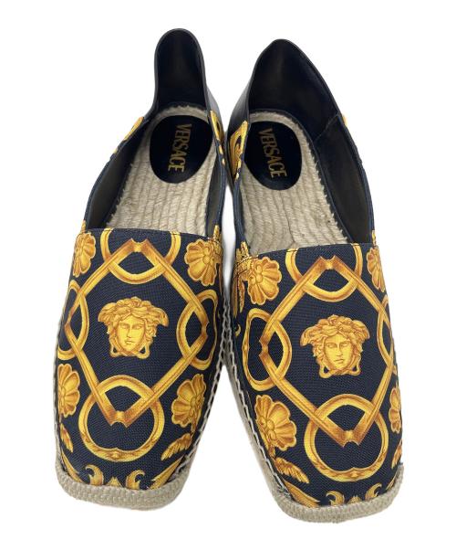 VERSACE（ヴェルサーチ）VERSACE (ヴェルサーチ) スリッポン エスパドリーユ ブラック×イエロー サイズ:41の古着・服飾アイテム