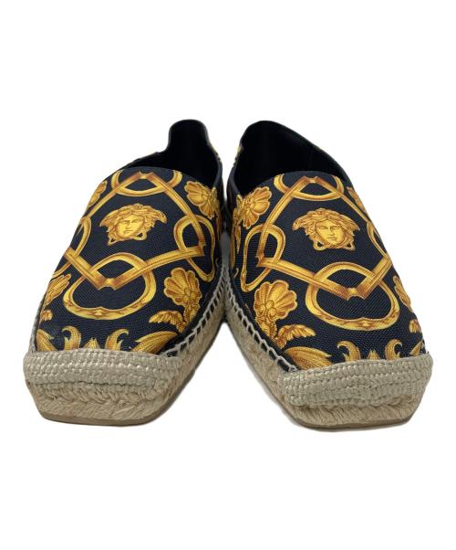 VERSACE（ヴェルサーチ）VERSACE (ヴェルサーチ) スリッポン エスパドリーユ ブラック×イエロー サイズ:41の古着・服飾アイテム