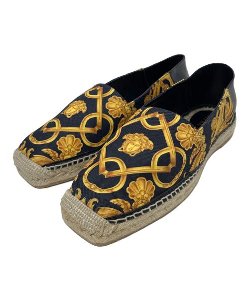 VERSACE（ヴェルサーチ）VERSACE (ヴェルサーチ) スリッポン エスパドリーユ ブラック×イエロー サイズ:41の古着・服飾アイテム