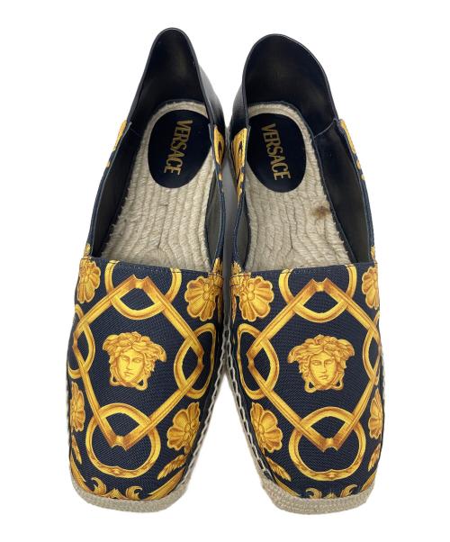 VERSACE（ヴェルサーチ）VERSACE (ヴェルサーチ) スリッポン エスパドリーユ ブラック×イエロー サイズ:41の古着・服飾アイテム