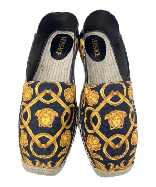 VERSACE（ヴェルサーチ）VERSACE (ヴェルサーチ) スリッポン エスパドリーユ ブラック×イエロー サイズ:42の古着・服飾アイテム