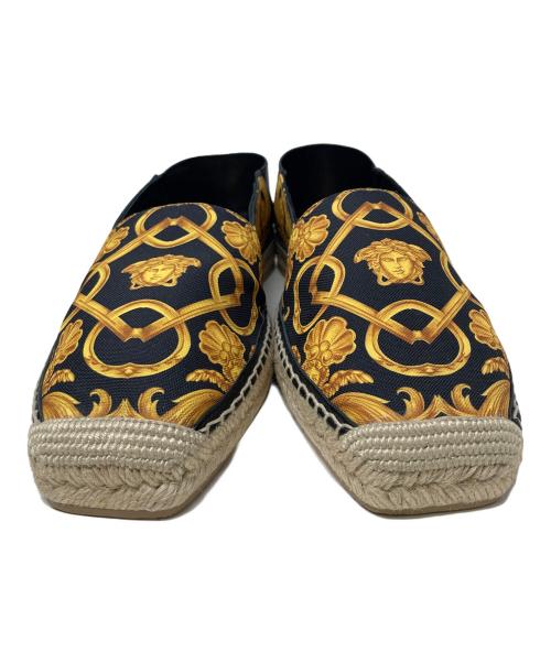 VERSACE（ヴェルサーチ）VERSACE (ヴェルサーチ) スリッポン エスパドリーユ ブラック×イエロー サイズ:42の古着・服飾アイテム