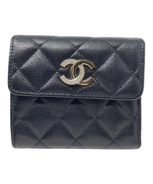 CHANEL（シャネル）CHANEL (シャネル) 2つ折り財布 マトラッセ キャビアスキン ブラック サイズ:実寸サイズにてご確認ください。の古着・服飾アイテム