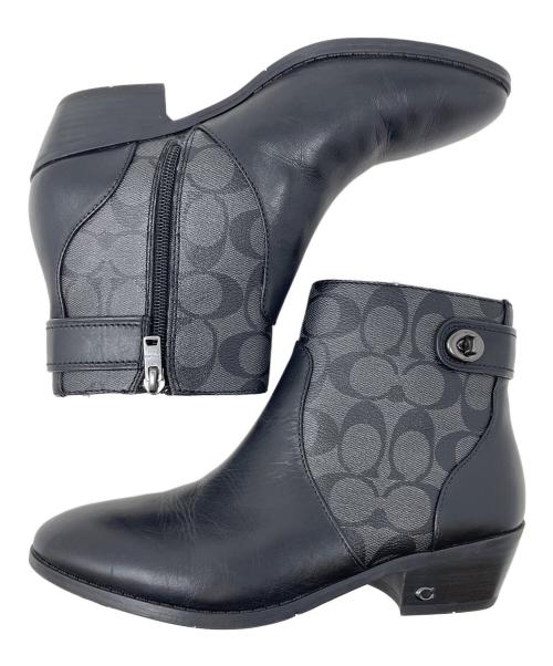COACH（コーチ）COACH (コーチ) ショートブーツ 	シグネチャー グレー×ブラック サイズ:US7Cの古着・服飾アイテム