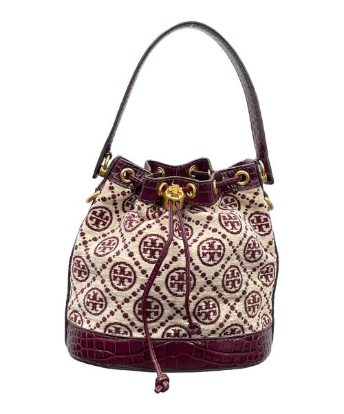 TORY BURCH（トリーバーチ）TORY BURCH (トリーバーチ) 巾着ショルダーバッグ ワインレッド×アイボリー サイズ:実寸サイズにてご確認ください。の古着・服飾アイテム