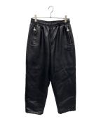 FUBUフブ）の古着「パンツ FAUX LEATHER TRACK PANTS（フェイク レザー トラック パンツ）」｜ブラック
