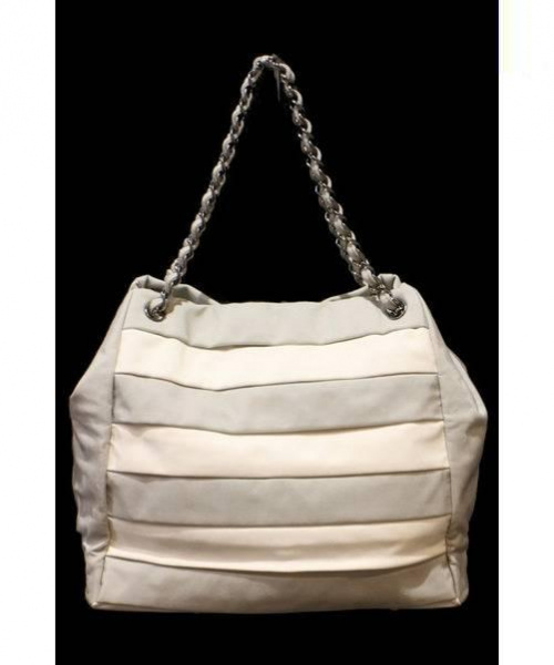 CHANEL（シャネル）CHANEL (シャネル) ボーダーハンドバッグ グレー×ホワイト 12585648 ギャランティーカード付の古着・服飾アイテム