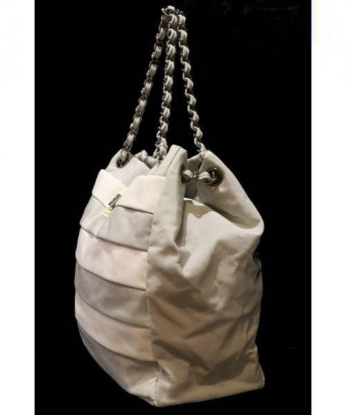 CHANEL（シャネル）CHANEL (シャネル) ボーダーハンドバッグ グレー×ホワイト 12585648 ギャランティーカード付の古着・服飾アイテム