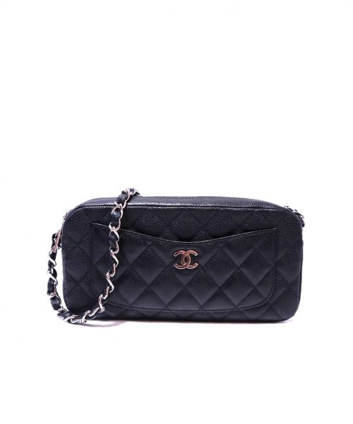 CHANEL（シャネル）CHANEL (シャネル) キャビアスキンチェーンセミショルダーバッグ ブラック マトラッセ 10237807 箱・ギャランティカード付の古着・服飾アイテム