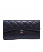 CHANELシャネル）の古着「CHANEL L-GUSSET FLAP WALLET」｜ブラック
