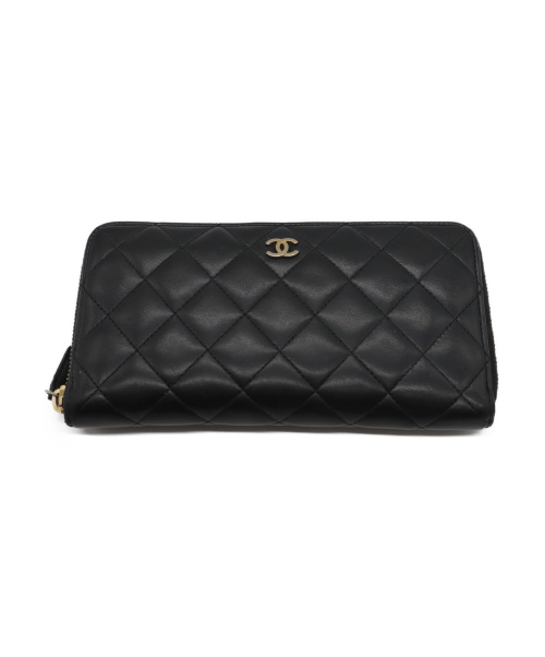 CHANEL（シャネル）CHANEL (シャネル) マトラッセラウンドジップウォレット ブラック 24124701の古着・服飾アイテム