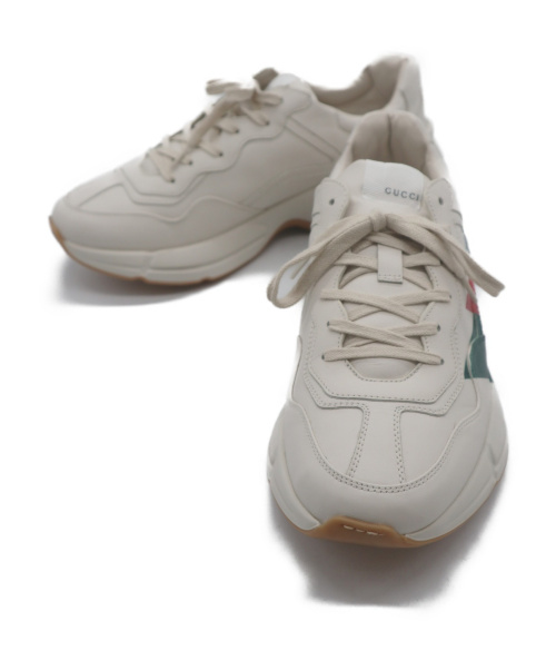 GUCCI（グッチ）GUCCI (グッチ) ライトン ウェブプリントローカットレザースニーカー ホワイト サイズ:102/1 523535の古着・服飾アイテム