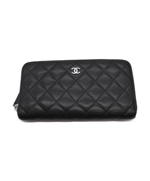 CHANEL（シャネル）CHANEL (シャネル) ラウンドジップウォレット ブラック マトラッセ A50097 19762972の古着・服飾アイテム