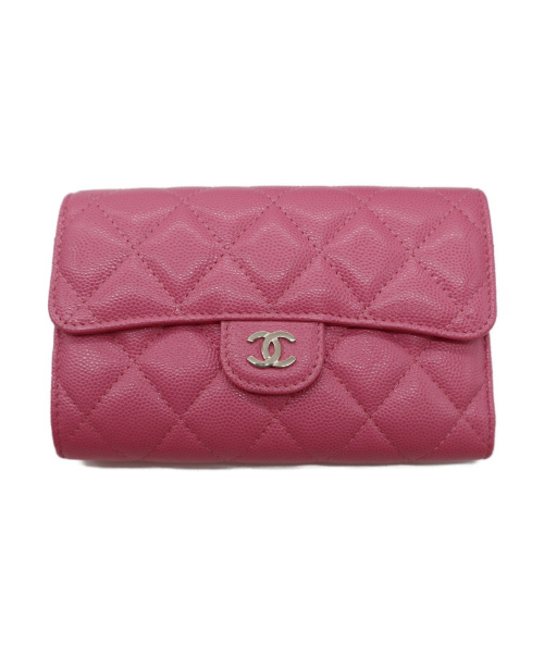 CHANEL（シャネル）CHANEL (シャネル) キャビアスキン3つ折りウォレット ショッキングピンク 29786798の古着・服飾アイテム