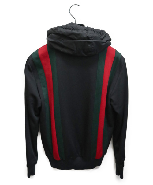 GUCCI（グッチ）GUCCI (グッチ) テクニカルジャージーパーカー ブラック×グリーン サイズ:XSの古着・服飾アイテム