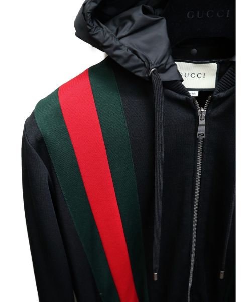 GUCCI（グッチ）GUCCI (グッチ) テクニカルジャージーパーカー ブラック×グリーン サイズ:XSの古着・服飾アイテム