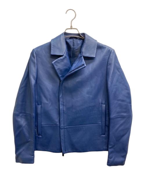 Calvin Klein（カルバンクライン）Calvin Klein (カルバンクライン) ラムレザーライダースジャケット ブルー サイズ:Sの古着・服飾アイテム
