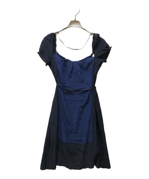 MIU MIU（ミュウミュウ）MIU MIU (ミュウミュウ) アーカイブシルクパフスリーブチュニック ネイビー サイズ:42の古着・服飾アイテム