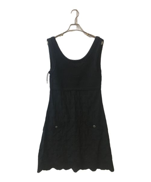 CHANEL（シャネル）CHANEL (シャネル) クロシェニットワンピース ブラック サイズ:42の古着・服飾アイテム