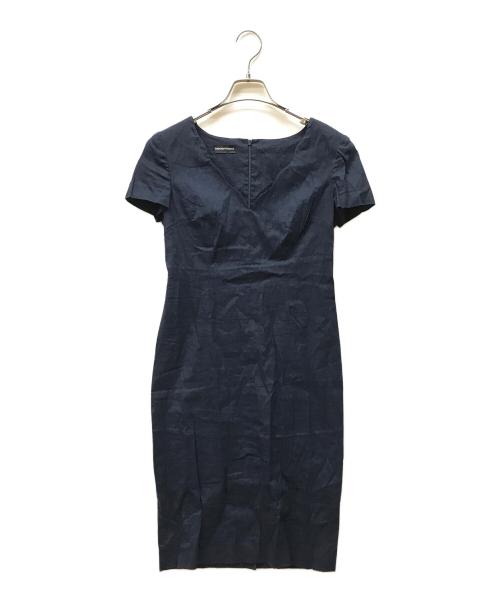 EMPORIO ARMANI（エンポリオアルマーニ）EMPORIO ARMANI (エンポリオアルマーニ) ストレッチリネンワンピース ネイビー サイズ:40の古着・服飾アイテム