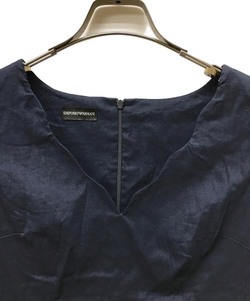 EMPORIO ARMANI（エンポリオアルマーニ）EMPORIO ARMANI (エンポリオアルマーニ) ストレッチリネンワンピース ネイビー サイズ:40の古着・服飾アイテム