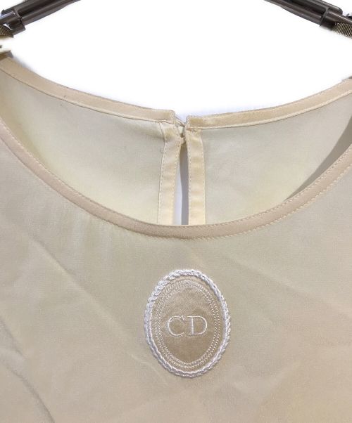 Christian Dior（クリスチャン ディオール）Christian Dior (クリスチャン ディオール) センターロゴノースリーブブラウス アイボリー サイズ:9の古着・服飾アイテム