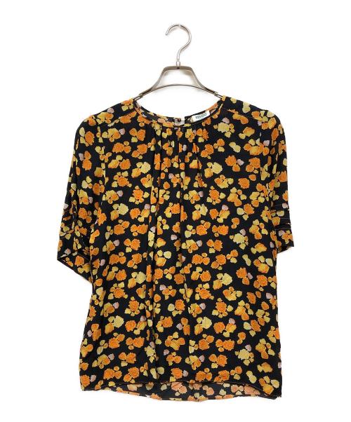 KENZO（ケンゾー）KENZO (ケンゾー) フラワープリントブラウス ブラック×オレンジ サイズ:36の古着・服飾アイテム