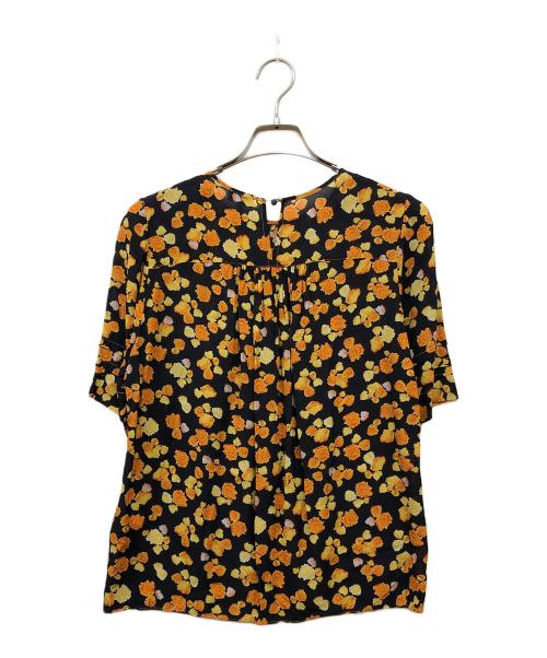 KENZO（ケンゾー）KENZO (ケンゾー) フラワープリントブラウス ブラック×オレンジ サイズ:36の古着・服飾アイテム
