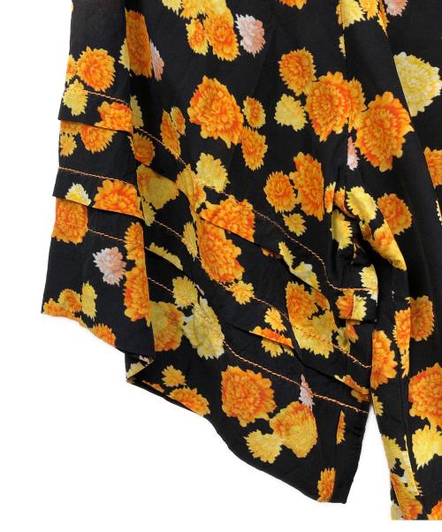 KENZO（ケンゾー）KENZO (ケンゾー) フラワープリントブラウス ブラック×オレンジ サイズ:36の古着・服飾アイテム