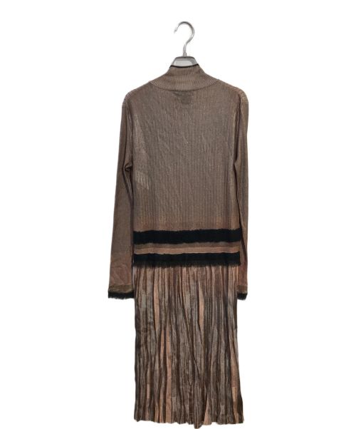 Salvatore Ferragamo（サルヴァトーレ フェラガモ）Salvatore Ferragamo (サルヴァトーレ フェラガモ) シルク切替プリーツニットワンピース ブラウン サイズ:Ｍの古着・服飾アイテム
