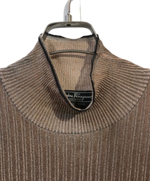 Salvatore Ferragamo（サルヴァトーレ フェラガモ）Salvatore Ferragamo (サルヴァトーレ フェラガモ) シルク切替プリーツニットワンピース ブラウン サイズ:Ｍの古着・服飾アイテム