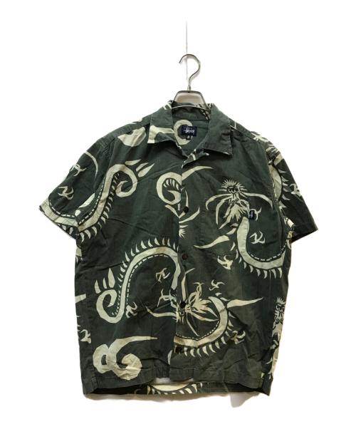stussy（ステューシー）stussy (ステューシー) USA製ドラゴンプリントキャンプシャツ グリーン サイズ:Ｓの古着・服飾アイテム