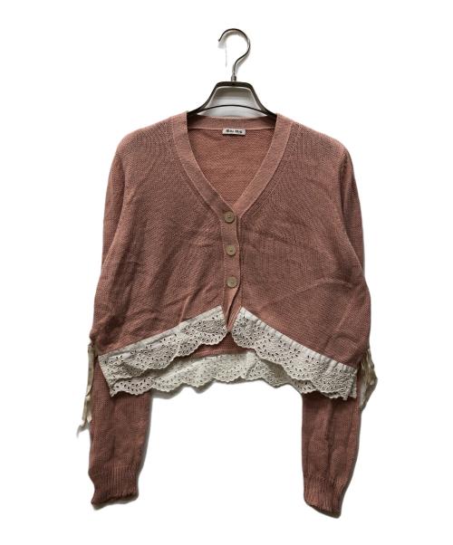 MIU MIU（ミュウミュウ）MIU MIU (ミュウミュウ) カットワークカーディガン ピンク サイズ:36の古着・服飾アイテム