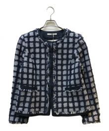 DAKS（ダックス）の古着「ノーカラーデニムライクツイードジャケット」｜ブルー