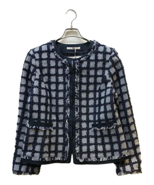 DAKS（ダックス）DAKS (ダックス) ノーカラーデニムライクツイードジャケット ブルー サイズ:44の古着・服飾アイテム