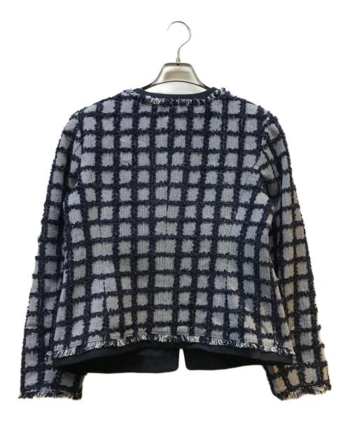 DAKS（ダックス）DAKS (ダックス) ノーカラーデニムライクツイードジャケット ブルー サイズ:44の古着・服飾アイテム