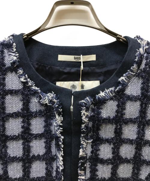 DAKS（ダックス）DAKS (ダックス) ノーカラーデニムライクツイードジャケット ブルー サイズ:44の古着・服飾アイテム